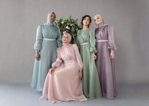 Esma Blush Pink Shimmering Belted Gown