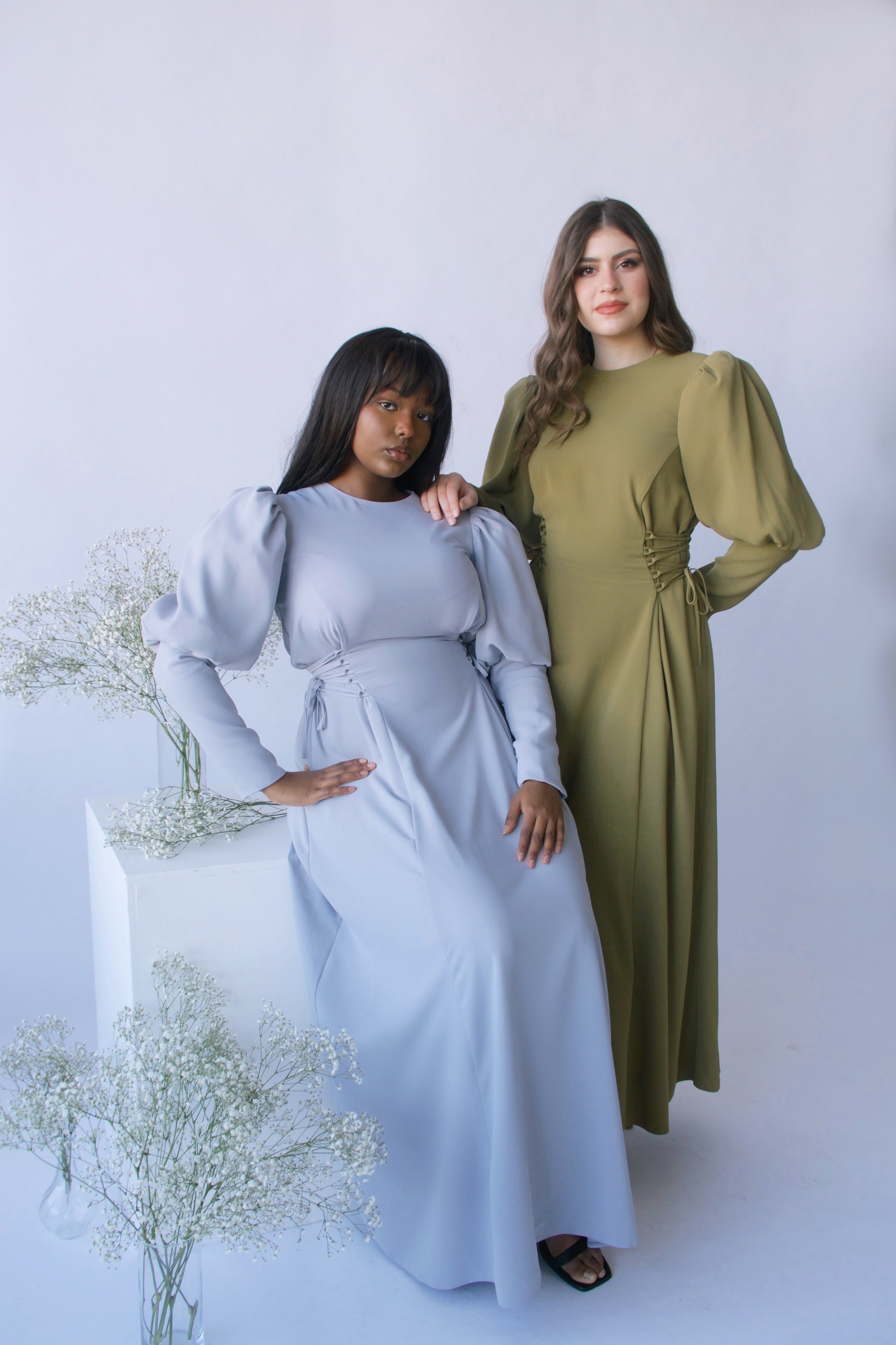 Olive Green Puff Sleeve Dress