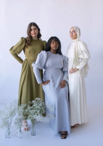 Olive Green Puff Sleeve Dress