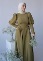 Load image into Gallery viewer, Olive Green Puff Sleeve Dress
