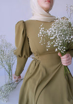 Load image into Gallery viewer, Olive Green Puff Sleeve Dress
