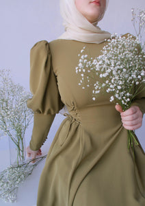 Olive Green Puff Sleeve Dress