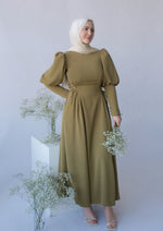 Load image into Gallery viewer, Olive Green Puff Sleeve Dress
