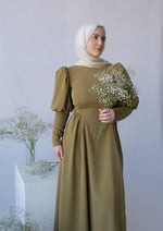 Load image into Gallery viewer, Olive Green Puff Sleeve Dress
