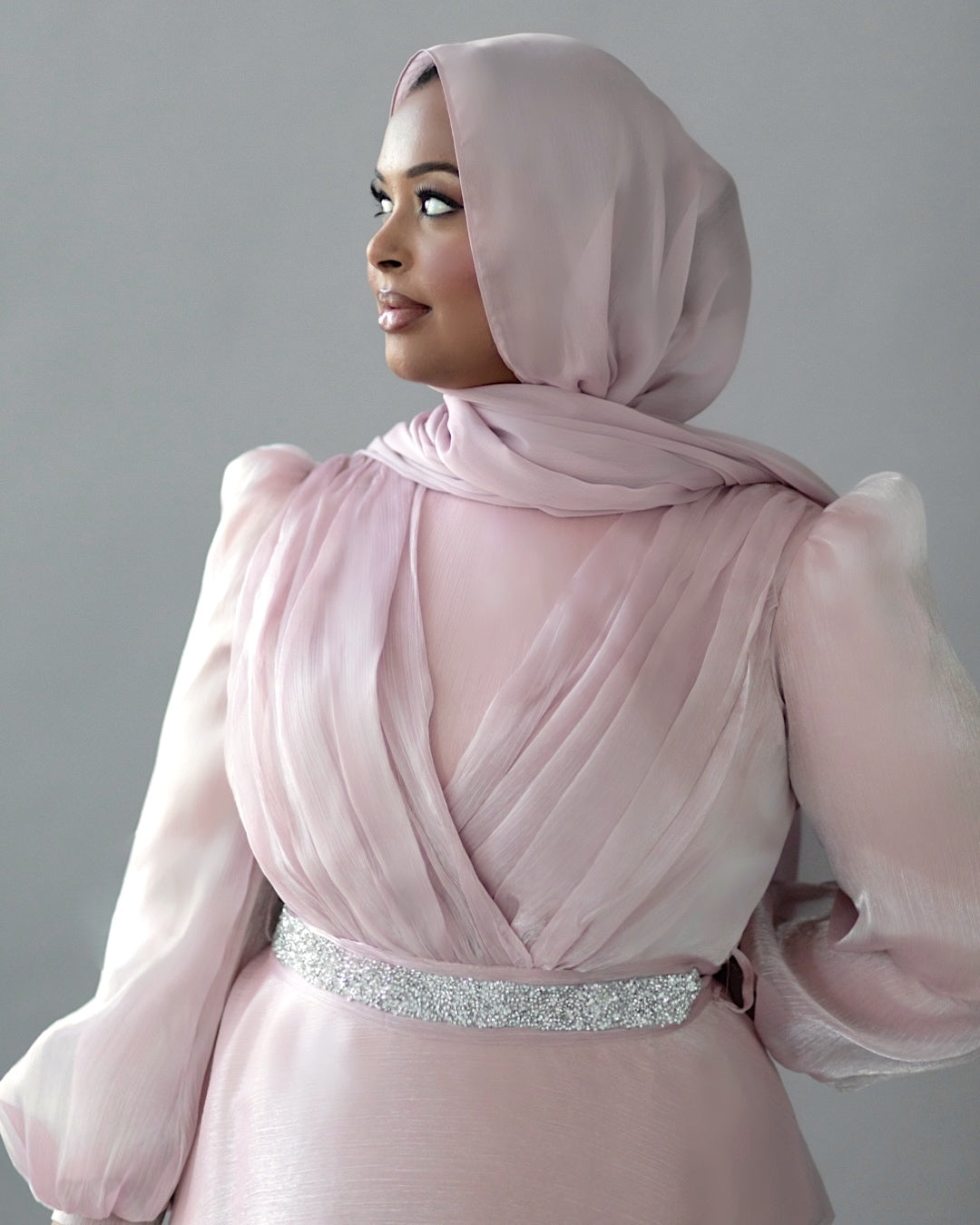 Esma Blush Pink Shimmering Belted Gown