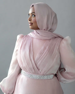 Esma Blush Pink Shimmering Belted Gown