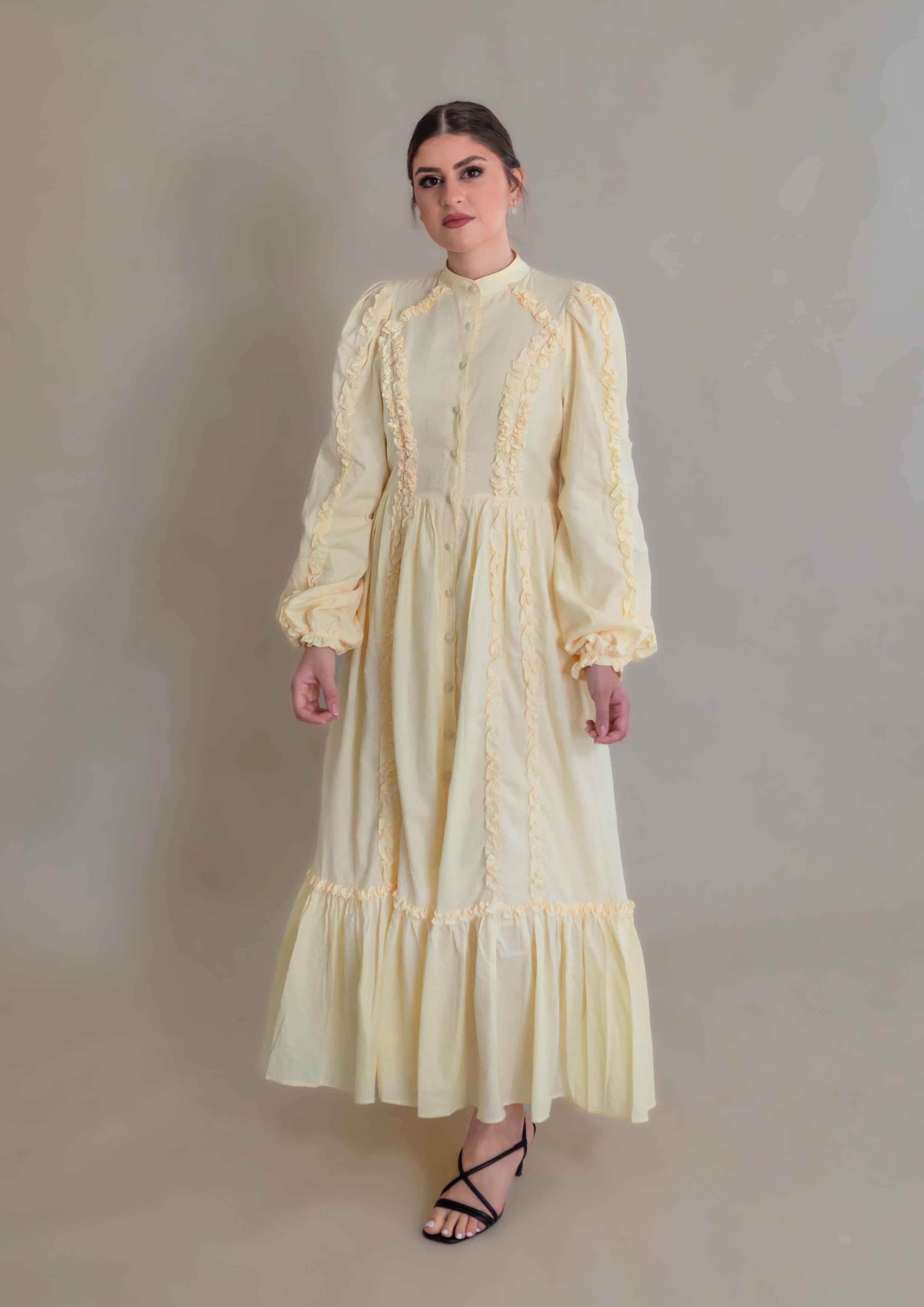 Butter Yellow Ruffled Shirt Dress
