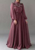 Load image into Gallery viewer, Nadine Terracotta Beaded Bib Gown- Final Sale
