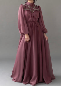 Nadine Terracotta Beaded Bib Gown- Final Sale