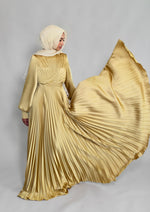 Load image into Gallery viewer, Maya Golden Olive Pleated Gown
