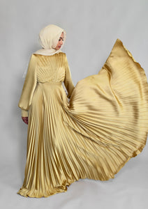 Maya Golden Olive Pleated Gown