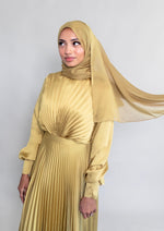 Load image into Gallery viewer, Maya Golden Olive Pleated Gown
