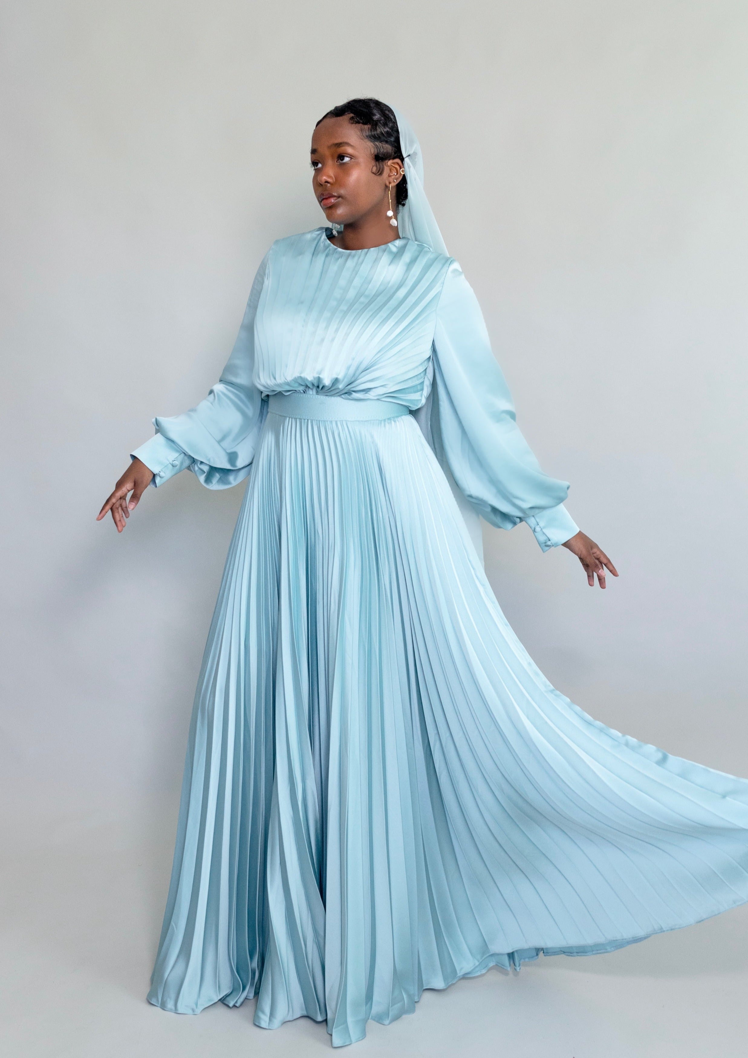 Maya Icy Blue Pleated Gown