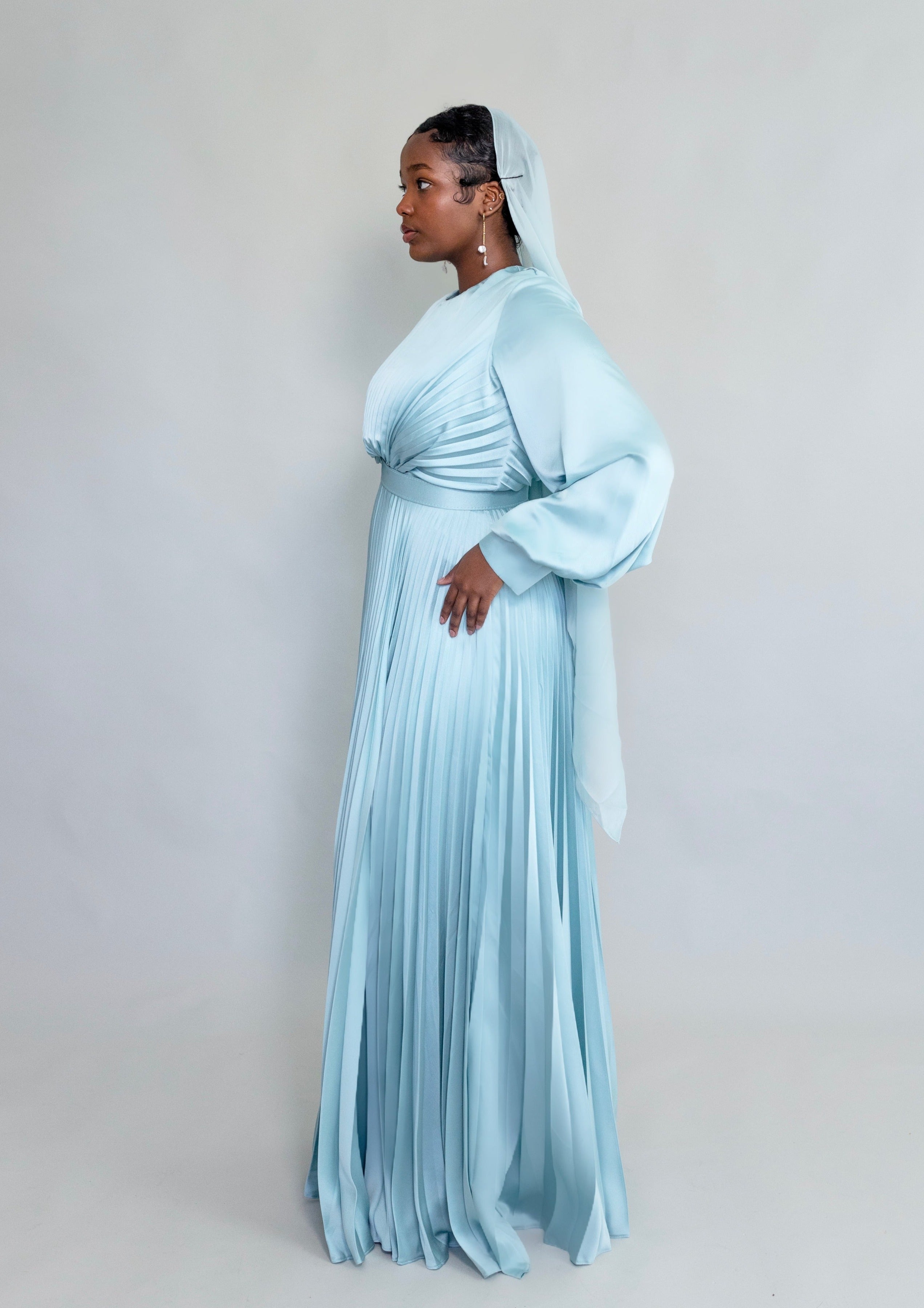 Maya Icy Blue Pleated Gown