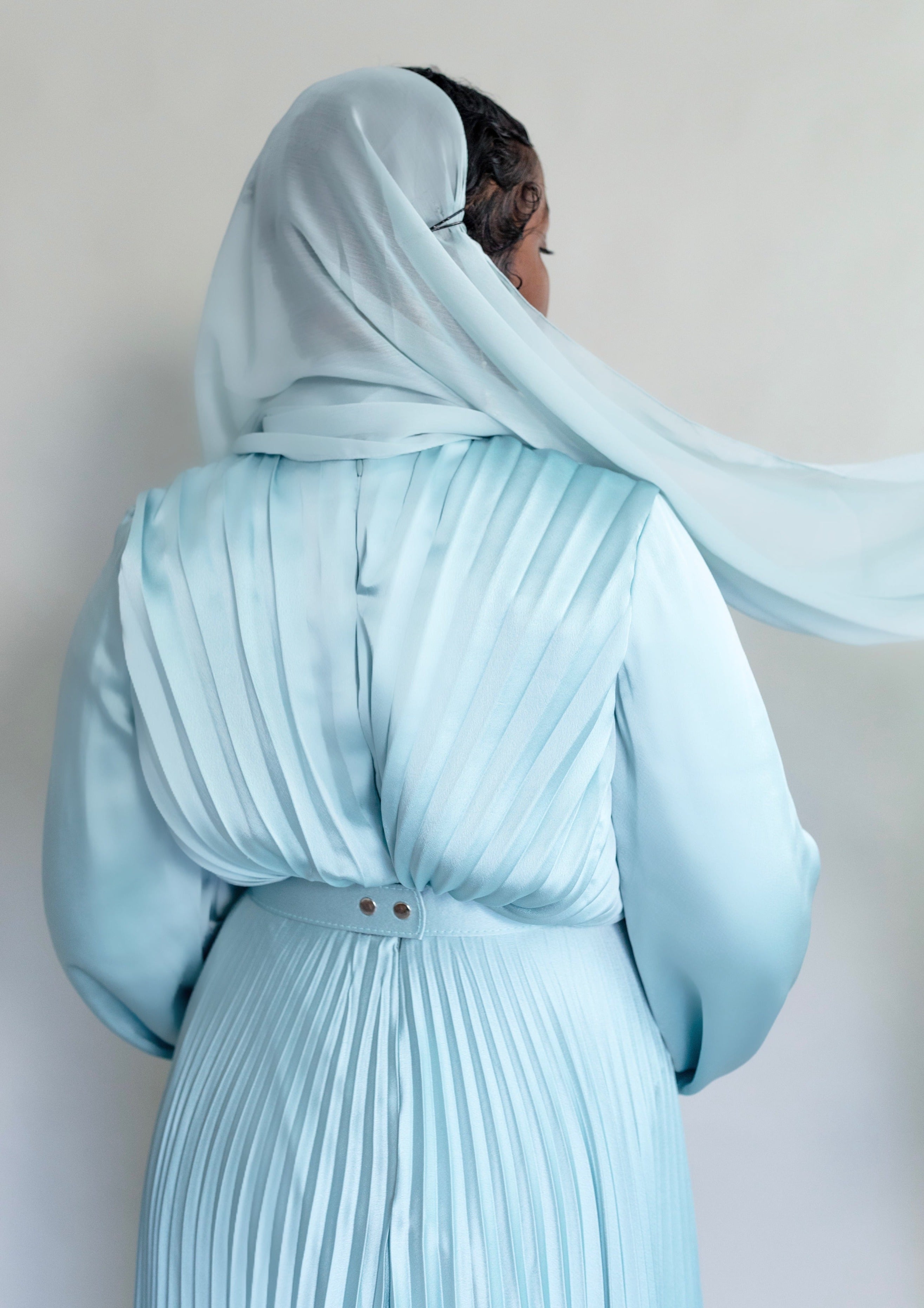 Maya Icy Blue Pleated Gown