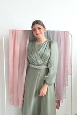Load image into Gallery viewer, Esma Sage Green Shimmering Belted Gown
