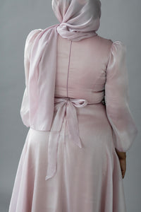Esma Blush Pink Shimmering Belted Gown