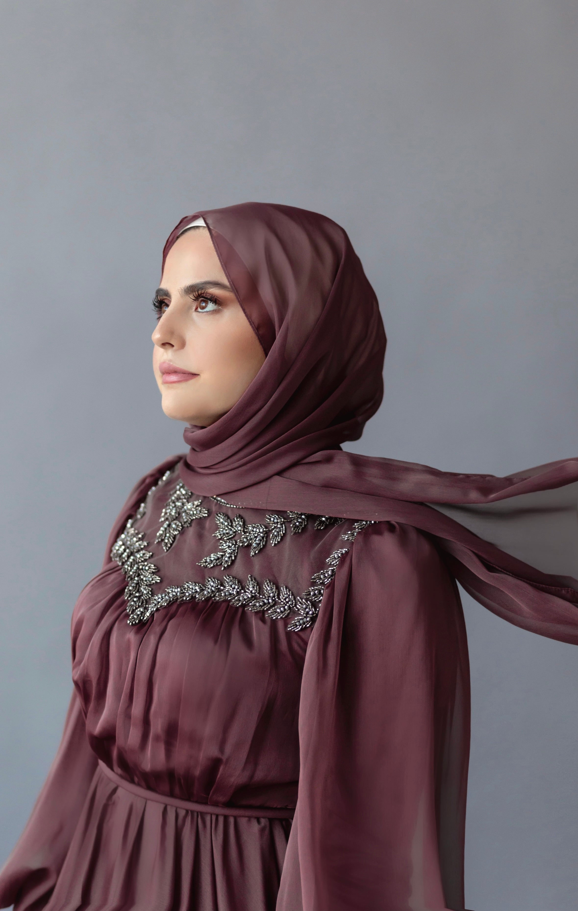 Nadine Terracotta Beaded Bib Gown- Final Sale