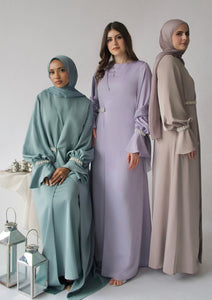 Teal Jeweled Abaya Set (3 Pc)