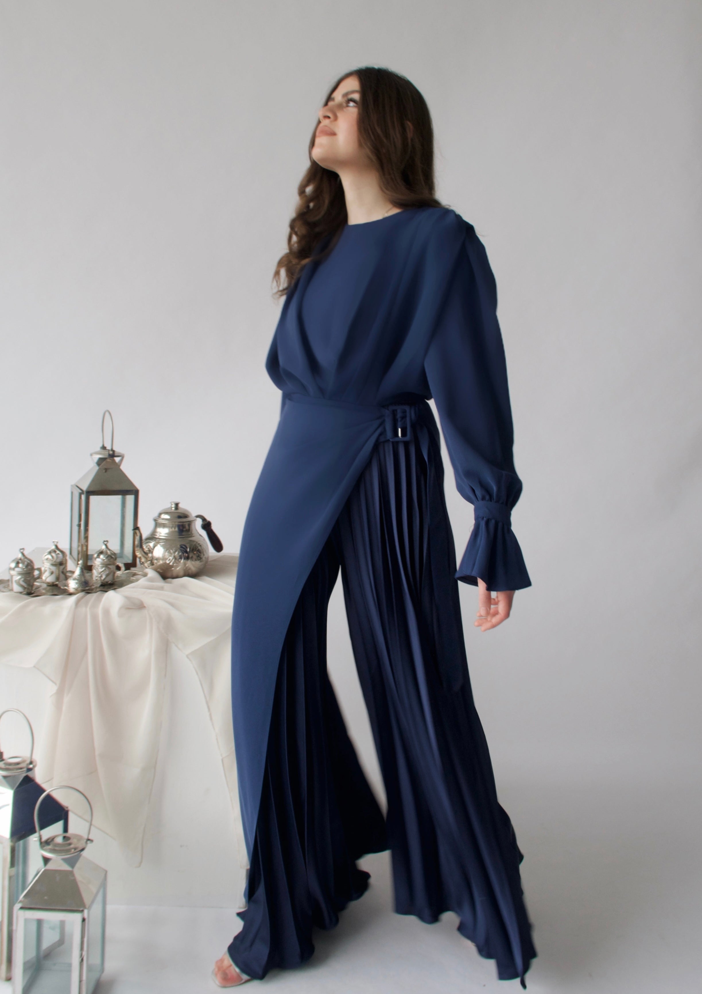 Navy Asymmetric Tunic Set (2 Pc)