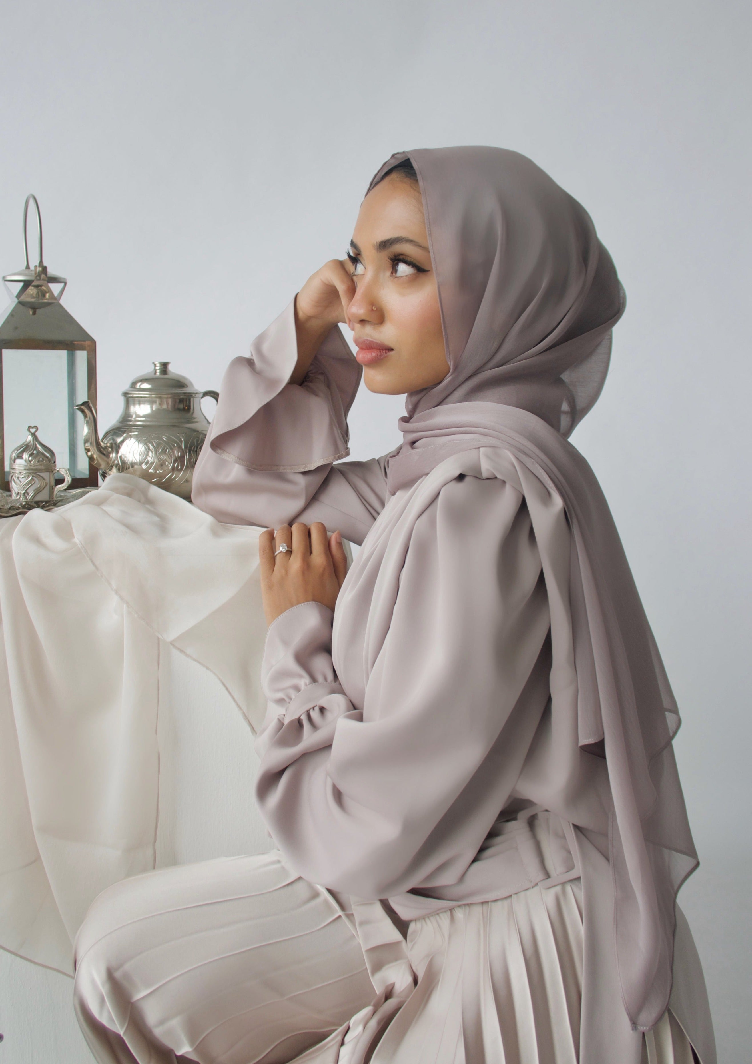 Taupe Asymmetric Tunic Set (2 Pc)