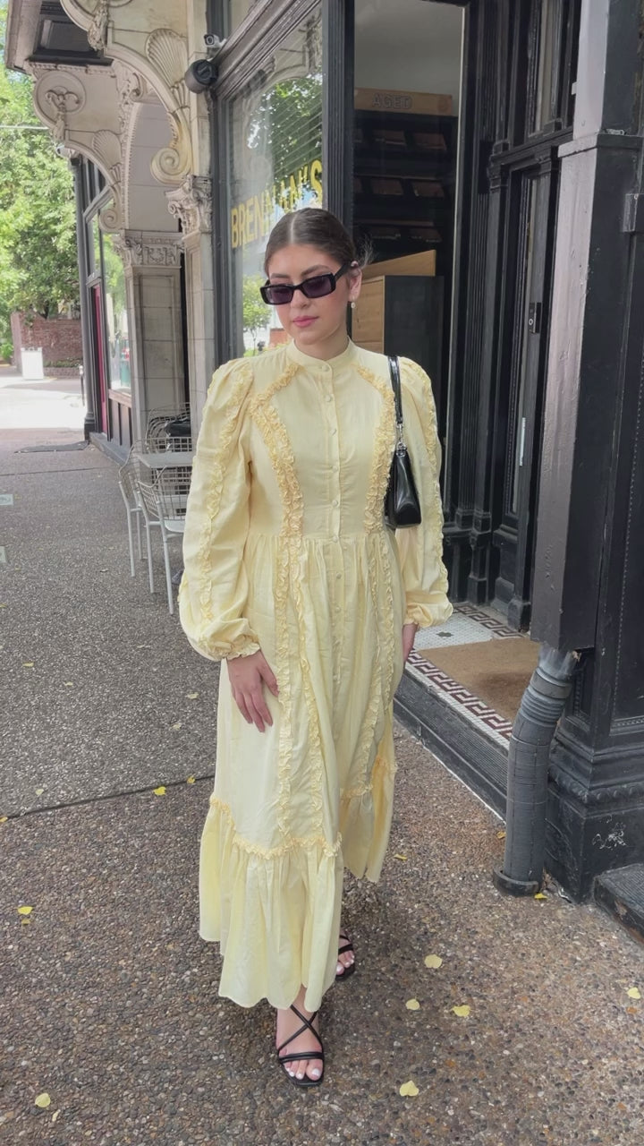 Butter Yellow Ruffled Shirt Dress