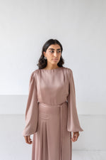 Load image into Gallery viewer, Mauve Pink Cowl Satin Dress
