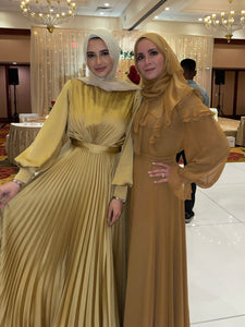 Golden Mustard Ruffled Tie-Neck Dress
