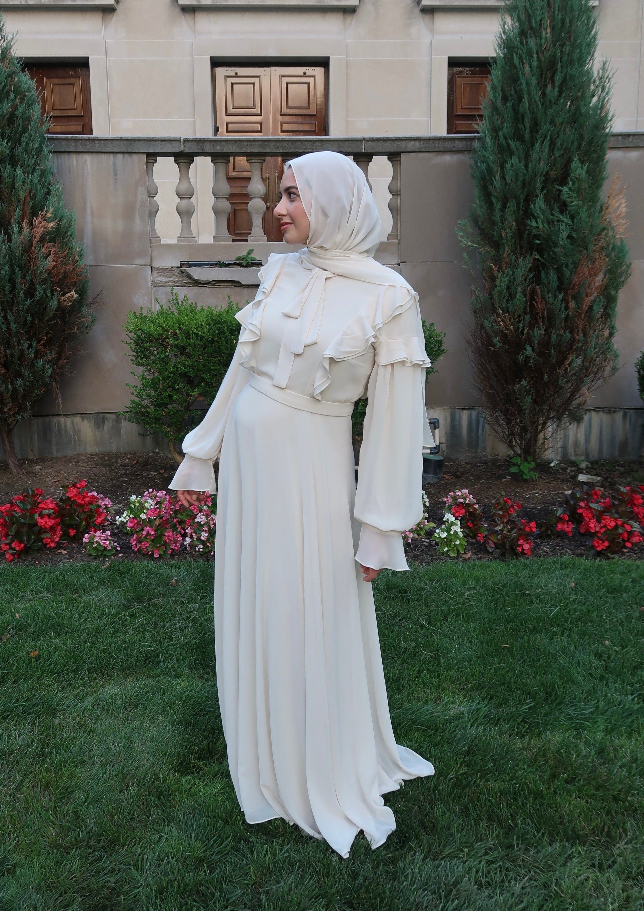 Ivory Ruffled Tie-Neck Dress - Final Sale