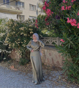 Olive Green Cowl Satin Dress
