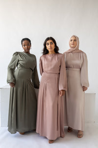 Olive Green Cowl Satin Dress