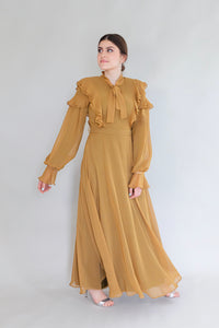 Golden Mustard Ruffled Tie-Neck Dress