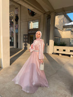 Load image into Gallery viewer, Esma Blush Pink Shimmering Belted Gown
