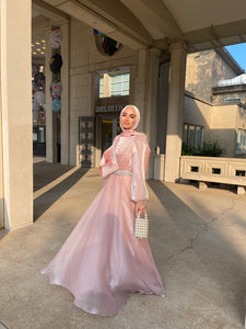 Esma Blush Pink Shimmering Belted Gown