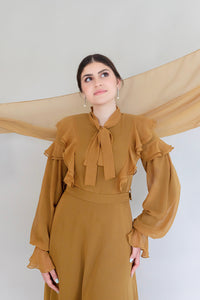 Golden Mustard Ruffled Tie-Neck Dress
