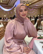 Load image into Gallery viewer, Mauve Pink Cowl Satin Dress
