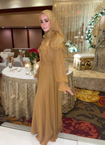 Load image into Gallery viewer, Golden Mustard Ruffled Tie-Neck Dress
