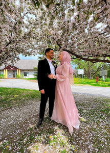 Esma Blush Pink Shimmering Belted Gown