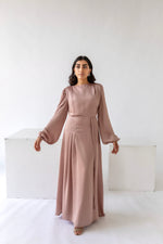 Load image into Gallery viewer, Mauve Pink Cowl Satin Dress
