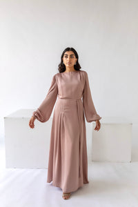 Mauve Pink Cowl Satin Dress