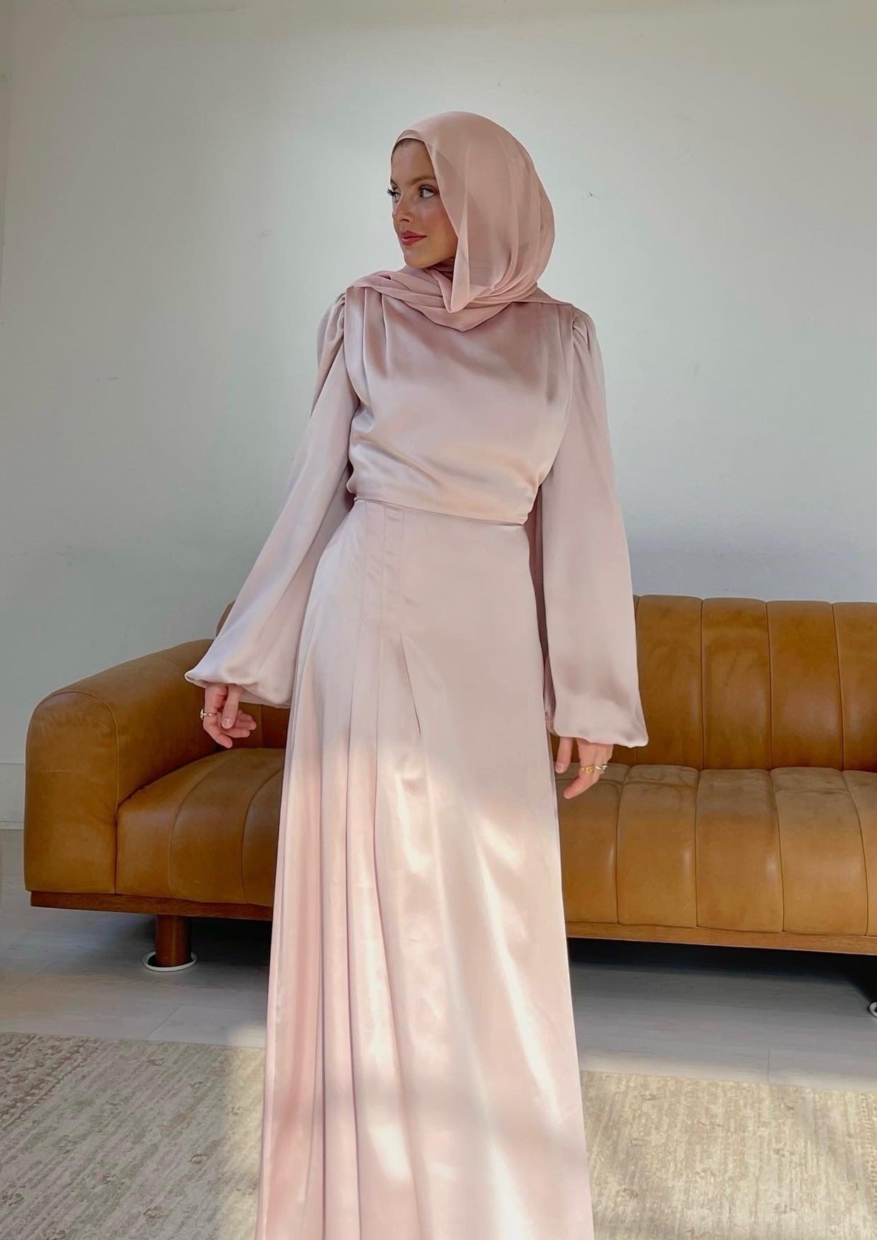 Pearl Pink Cowl Satin Dress