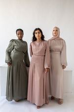 Load image into Gallery viewer, Mauve Pink Cowl Satin Dress
