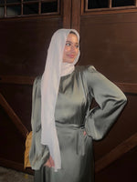 Load image into Gallery viewer, Olive Green Cowl Satin Dress
