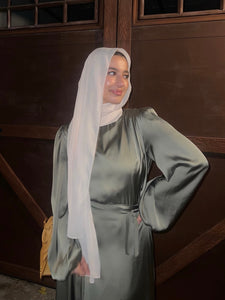 Olive Green Cowl Satin Dress