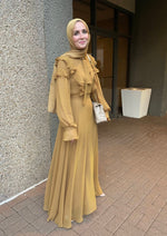Load image into Gallery viewer, Golden Mustard Ruffled Tie-Neck Dress
