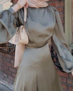Olive Green Cowl Satin Dress