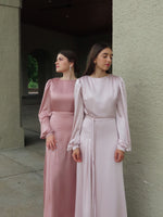 Load image into Gallery viewer, Mauve Pink Cowl Satin Dress
