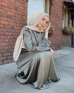 Olive Green Cowl Satin Dress